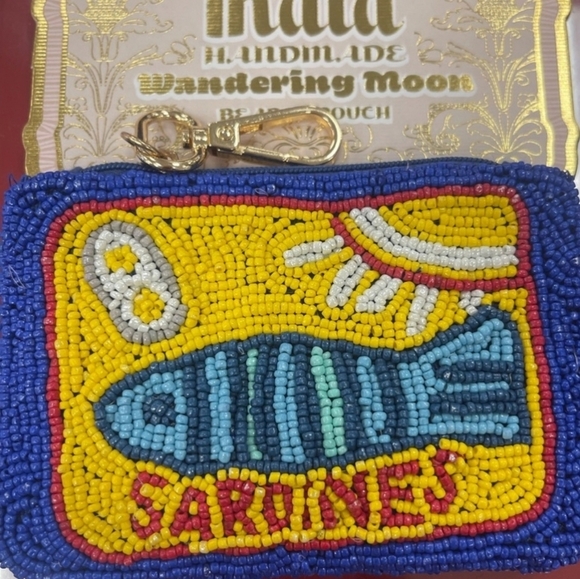 Beaded Sardine Coin Purse Travel Pouch Wandering Moon Handmade Made in India - Picture 2 of 6